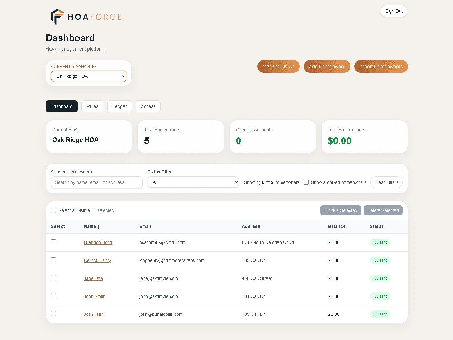 HOAForge product dashboard preview